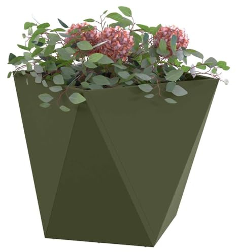 vidaXL Pflanzkübel Olive Grün 50 x 50 x 50 cm Stahl, Garten und Terrasse,robuster Stahlpflanzkasten, rechteckig für draußen, Metallbehälter für Terrassen-Dekor