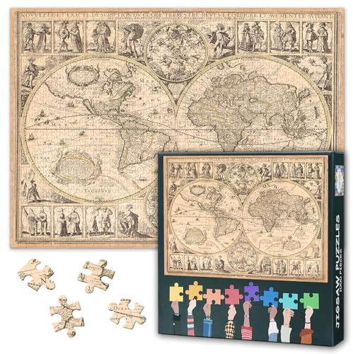 Puzzles for Adults 1000 Pieces, Antique World Map Jigsaw Puzzles, Adult Puzzle for Adults, Educational Fun Games or Toys for Elders Friends 20X27 INCH