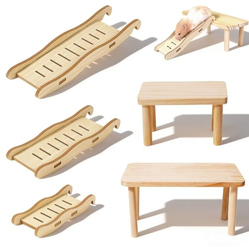 SNSYGN 5 Pack Hamster Platform with Ladder, Wooden Hamster Cage Platforms Hamsters Cage Accessories for Hamsters Gerbils Mice and Small Animals