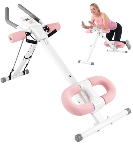 Toemics Ab Trainer Abdominal Muscle Machine Adjustable for Home Gym, Foldable And Space-Saving, Quiet Wheels, Knee And Elbow Pads
