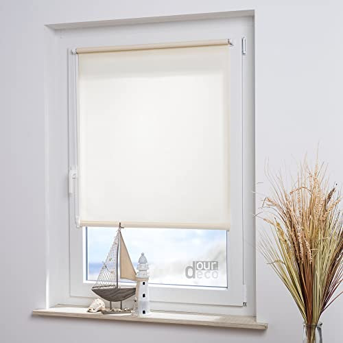 ourdeco® Rollos für Fenster ohne Bohren/Bestellbreite: 75 cm x Höhe: 150 cm/Farbe: Creme/lichtdurchlässig, Klemmfix, Rollo ohne Bohren, Klemmen/Stoffbreite: 73,5 cm