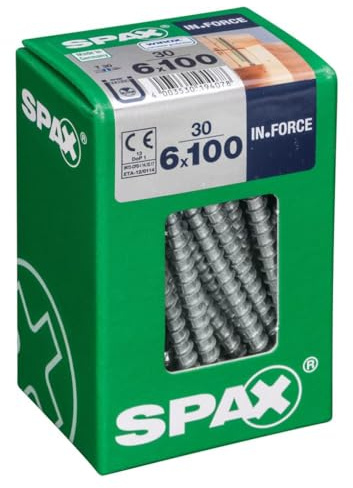 SPAX Schraube 6 x 100 mm, 100 Stück, Rechtsgewinde, Phillips, Senkkopf, Vollgewinde, Stahl, Legierter Stahl