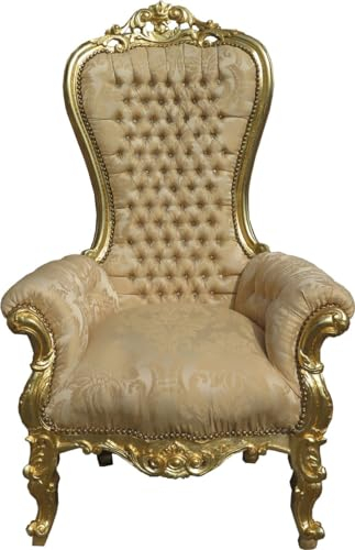 Casa Padrino Barock Thron Sessel Majestic Medium Creme-Gold Muster/Gold Mod2 mit Bling Bling Glitzersteinen - Riesensessel - Thron Stuhl Tron