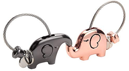 DOJoykey Schlüsselanhänger für Liebhaber, 1 Paar küssende Elefanten-Schlüsselanhänger für Paare, süßes Geschenk für Valentinstag, Hochzeit, Weihnachten, Geburtstag, Roségold und glänzendes Schwarz