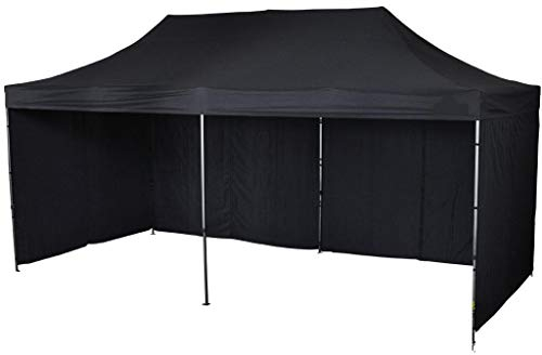 Bastionshop - Pavillon Zelt, Faltpavillon, Partyzelt, Grillpavillon mit Rahmen aus Stahl - Marktstand ideal für Märkte, in 60 Sekunden gebaut - für Freien, Garten, Party, Hochzeit - 3x4,5m - Schwarz