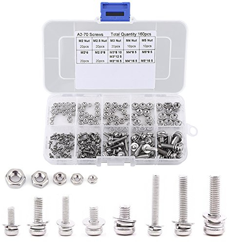 Kit à Vis et Ecrou, Akozon Coffrets Boulons et écrous 160pcs Vis à Tête Ronde en Acier Inoxydable 304, Assortiment Vis Inox M2 M2.5 M3 M4 M5 avec Ecrous Hexagonale et Rondelles + Boîte de Rangement