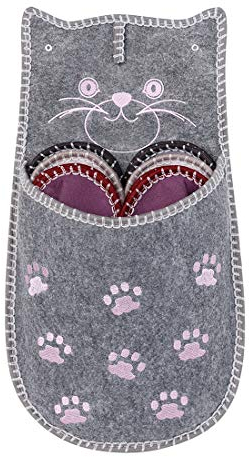 X-Labor - Pantofole in feltro, set da 6 pezzi, con suola antiscivolo, unisex, taglia 38/44, adatte per molti ospiti, Gatto grigio., 6-er Set 38/44 EU