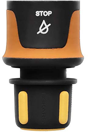 Fiskars Raccordo per Tubi, Misura Universale, Ø 9 mm (3/8), Punti di Contatto Antiscivolo SoftGrip, 30 g, Nero/Arancione/Giallo, STOP, 1027078