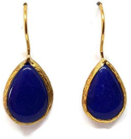 Mystic Jewels by Dalia - Pendientes Largos forma de gota con Piedra Natural Mujer Fiestas Boda (Azul)