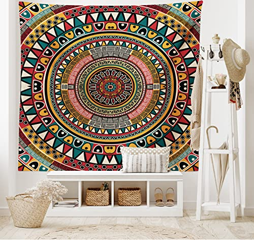 ABAKUHAUS Stammes Wandteppich, Afrikanische ethnische Farbe Kunst, Wohnzimmer Schlafzimmer Heim Seidiges Satin Wandteppich, 200 x 150 cm, Senf und Rubin