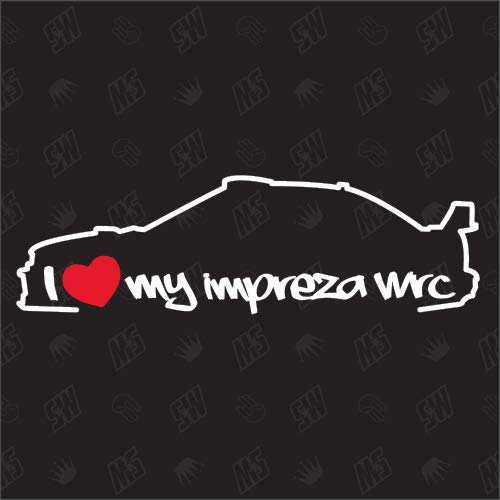 I Love My Impreza WRC Silouette - Sticker für Subaru, BJ 2000-2002