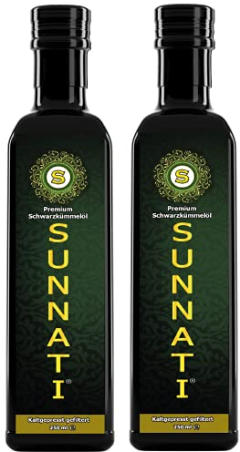 Sunnati® Olio di cumino nero filtrato, spremuto a freddo, 100% puro 2x250ml (500 ml)