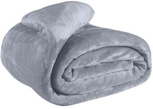 EHC Fleece Blanket Sofa Throw, Cozy Blanket Soft Fluffy Throws for sofa Large Bed and Couch Double, Light Grey, 150x200cm