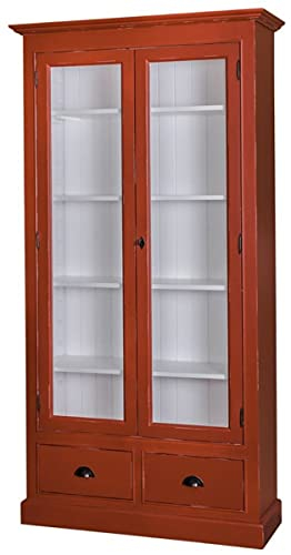 Casa Padrino Landhausstil Wohnzimmer Vitrinenschrank Antik Rot/Weiß 109 x 39 x H. 210 cm - Wohnzimmerschrank mit 2 Glastüren und 2 Schubladen
