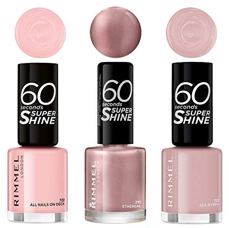 Rimmel London 60 Seconds Super Shine Pastel Pink Nail Polish Trio (Pack of 3)