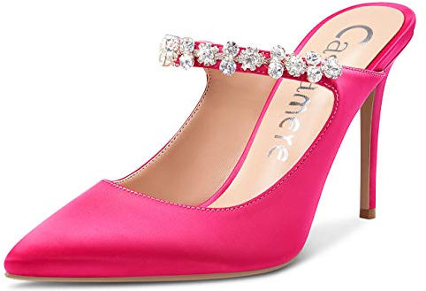 Castamere Scarpe col Tacco Donna Slingback Moda Cristallo Sandali Tacco a Spillo 10CM Rosa Raso Scarpe EU 36