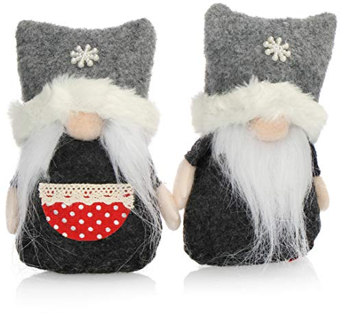 com-four® 2X Premium Weihnachts-Wichtelpaar Gr.S für die Weihnachtsdeko, Nordpol-Figuren als winterliche Dekoartikel, Niedlicher Zwerg mit Doppelzippfelmütze (Polar dunkelgrau 12cm)