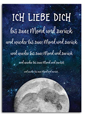 Postkarte Ich liebe dich bis zum Mond, Valentinskarte, Postkarte Liebe, Postkarten Sprüche, Postkarte Jahrestag, Sprüchekarte Liebe