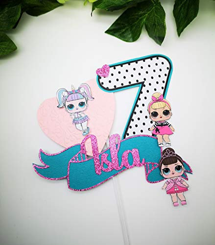 LOL Inspired Personalised Cake Topper Add Your Name and Age Glitter Decoration Turqouise/Pink
