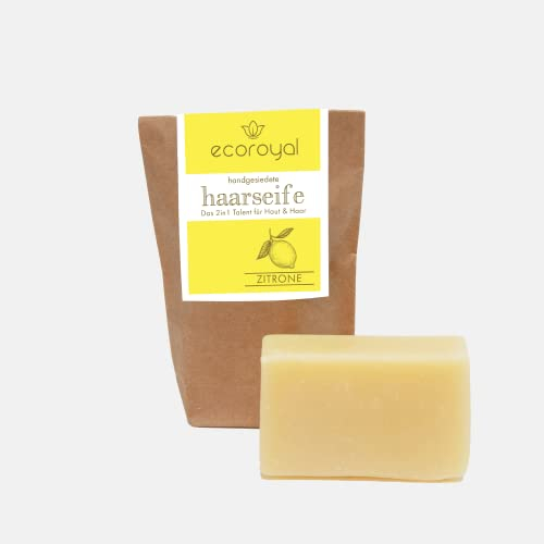 Ecoroyal Zitrone - handgesiedete Haarseife für Haut & Haar - Naturkosmetik ohne Palmöl, vegan ca. 70g