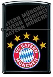 Original Zippo Feuerzeug FC Bayern München schwarz matt Druck NEU 5 Stern - Sturmfeuerzeug Lighter FCB Fan