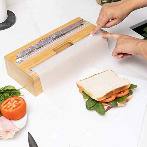 KORNER Living 2 in 1 FOIL, Cling WRAP, Baking Paper Dispenser with Cutter. Kitchen ROLL Organiser. FOIL, Cling WRAP, Wall Mount. Bamboo Organiser. Kitchen Drawer Organiser.