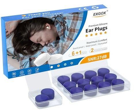 EXGOX 7 Pairs Silicone Ear Plugs for Sleeping Noise Cancelling Reusable Moldable Wax Earplugs for Swimming, Work, Airplane, SNR27dB (Drak Blue)