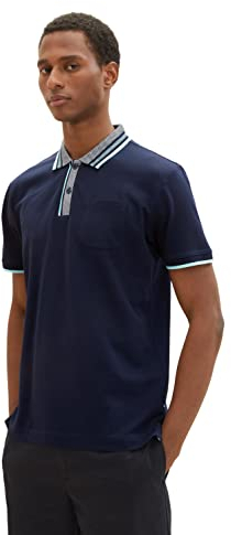 TOM TAILOR Herren 1036370 Piqué Poloshirt mit Brusttasche, 10668-Sky Captain Blue, 3XL