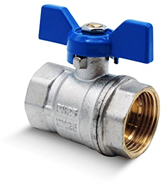 DOJA Barcelona | Kugelhahn | Wasserabsperrhahn 1 Blau | PN-25 Innengewinde-Innengewinde | in Messing | Kugelhähne mit Flügelgriff für Toilette komplett, Wasser mit Gas, Sanitärschläuche