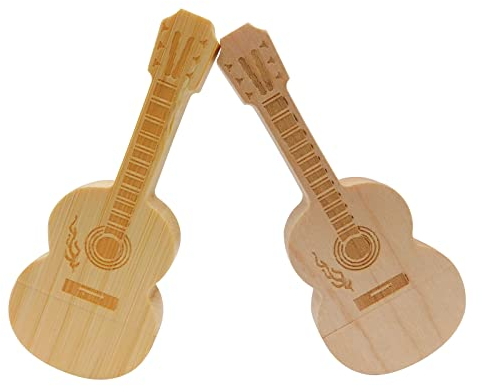 Lot de 2 clés USB en forme de guitare 64 Go - En érable et bambou - Cadeau d'affaires