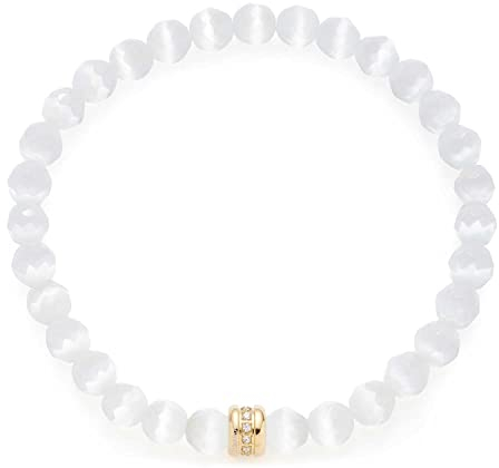 JEWELS BY LEONARDO Armband Perlina • elastische Arm-Kette aus goldfarbenem Edelstahl • facettierte Catseye Perlen und Einsatz besetzt mit klaren Steinchen • 22 cm Länge • Damen Schmuck • 022630