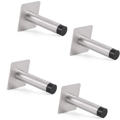 4 Pack Door Stop, Door Stoppers for Skirtings and Walls with Noise Dampening Rubber, 2-in-1 Installation, Door Stops Indoors, 3M VHB Self Adhesive Tape or Screws
