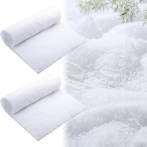 Threan Set de 3 Paquets Décorations de Fausse Neige de Noël et Rouleaux de Couvertures de Neige de Noël Neige Artificielle de Noël Tapis de Neige Artificiel Blanc Doux Moelleux (Blanc)