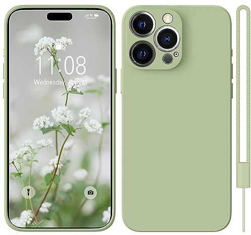 HGH für iPhone 15 Pro Hülle Silikon mit 1 Lanyard, Handyhülle für iPhone 15 Pro Dünn Rundumschutz mit Microfiber-Innenfutter Kratzfest Schutzhülle Case Hülle für iPhone 15 Pro 6.1 Matcha-Grün
