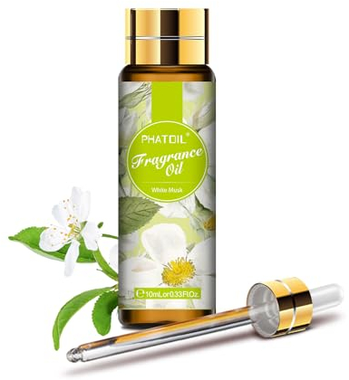 PHATOIL Huile Essentielle Musc Blanc 10 ml, Huile Essentielle pour Diffuseur, Huile Parfumée de Musc Blanc pour Aromathérapie, Humidificateur, Bougies