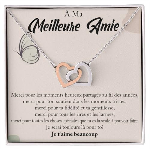 Collier pour femme À ma Amie Argent, Idées cadeaux pour elle Anniversaire de mariage, Anniversaire ou Noël - Coffret avec dédicace comprise (Or - Amie)