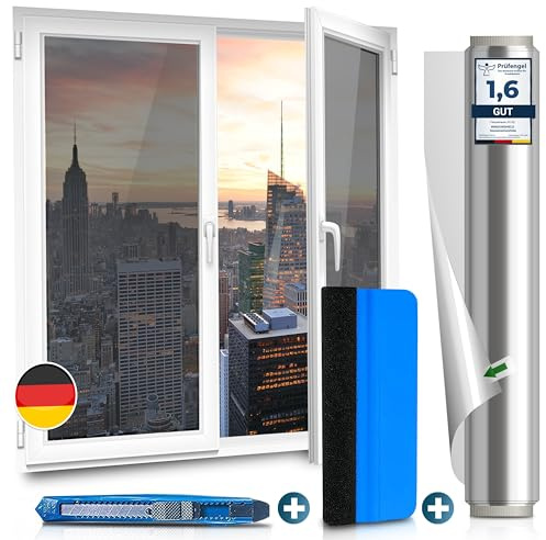 WindowShield® | Window privacy film with Installation Tools | Silver One Way Mirror film Daytime Privacy, Heat Control, UV Blocking | Self-Adhesive Window Tinting film | 35.4 Inch x 13.1 Feet