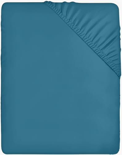 Utopia Bedding Spannbettlaken für Doppelbett, 35 cm Tiefe Tasche, pflegeleicht, weicher gebürsteter Mikrofaserstoff, schrumpf- und lichtbeständig, Denimblau