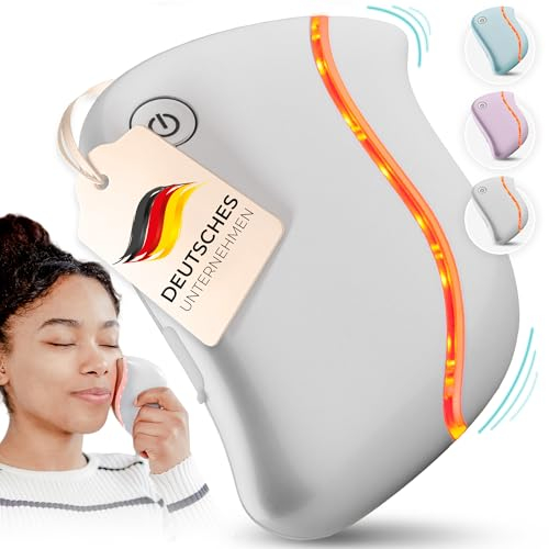 JvF Beauty® Elektrischer Gua Sha – Gesichtsmassagegerät mit Wärme, Vibration & LED für Anti-Aging und Faltenreduzierung | Weiß