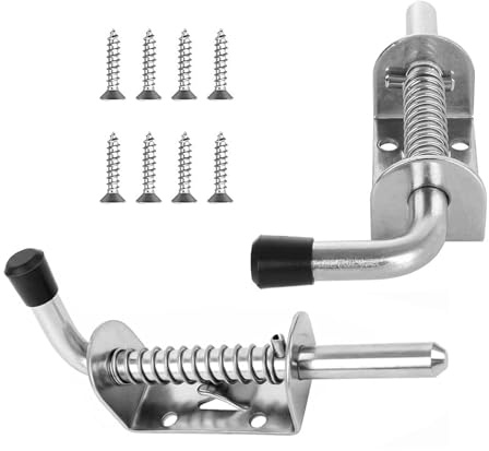 2 pernos de resorte, pernos de puerta de 10 × 128 mm, cerradura de perno de acero inoxidable, perno deslizante, con tornillos de montaje, para puertas, ventanas