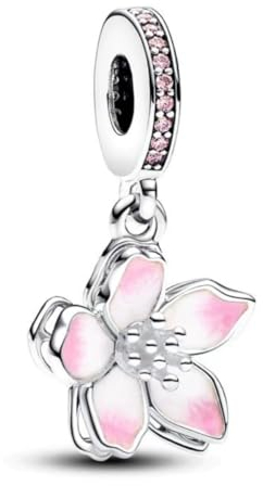 GHMIOU Charms 925 Sterling Silber 5A Zirkonia Charm Anhänger für Armband Charm Bead Pendant für Europäische Armbänder Halsketten Schmuck Geschenk für Damen Frauen (Sakura)