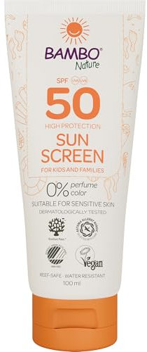 Bambo Nature Baby-Sonnencreme mit LSF50-100 ml | Hoher UVA/UVB-Schutz, Sonnenschutzmittel für Kinder | Wasserfest & Dermatologisch getestet | Vegan, nicht-klebrige Formel | Leicht aufzutragen
