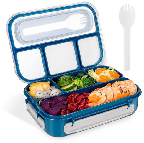 IAS-MIC Lonchera Azul de 1000ml con 4 Compartimentos, Fiambrera Térmica para Comidas Frescas y Calientes, Lonchera Perfecta para Escuela y Trabajo, Compatible con Microondas/Lavavajillas/Refrigerador
