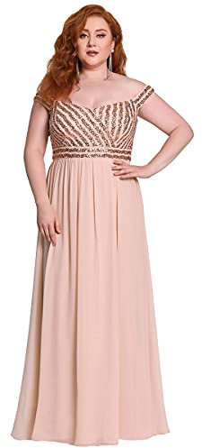 HBWL01 Robe de bal moulante à paillettes et épaules dénudées pour femme Blush US24, rose poudré, 32