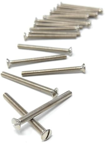 20pcs. M3.5 Slotted Raised Countersunk Electrical Socket, Faceplate, Surface, Light Switch Screws, Nickel Plated (20pcs, 3.5mm x 25mm)
