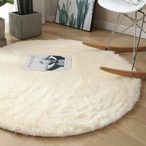 Generisch Teppich Rund Wohnzimmerm, Hochflor Flauschig Modernes Weicher Teppich für Schlafzimmer Oder Kinderzimmer, Shaggy Bettvorleger Indoor Outdoor Carpet, rutschfest Matte,Beige,40cm