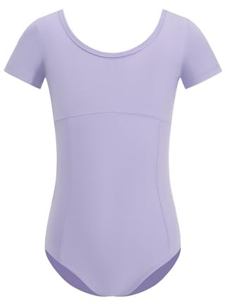 ZYXWVU Body Danza Classica Bambina con Maniche Corte e Scollo Tondo per Balletto e Ginnastica, 7014-viola, 6-8 anni