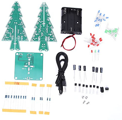 Mavaol 3D leuchtender Weihnachtsbaum-Bausatz, LED-Lichter, DIY-Elektronik, 16 LEDs, mehrfarbige Blinkmuster, Batterie-/USB-betrieben, pädagogische Weihnachtsdekoration (Dreifarbiges DIY-Set)