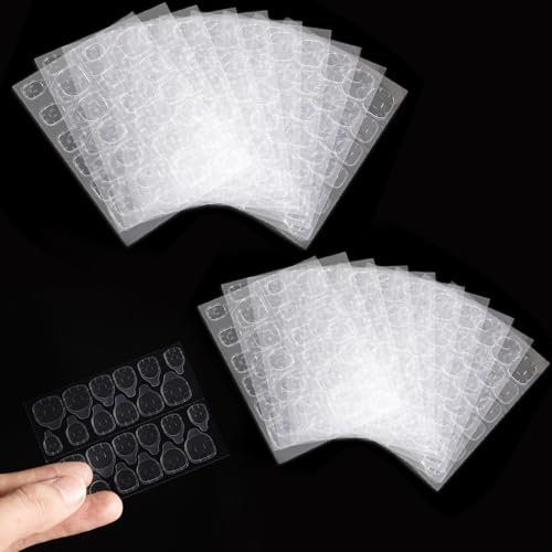 Faux ongles, 480 PCS Double-Side Glue Nail Sticker, 20 Sheets Transparent Nail Glue Stickers Waterproof Adhesive Tabs for DIY Nail Art Decoration