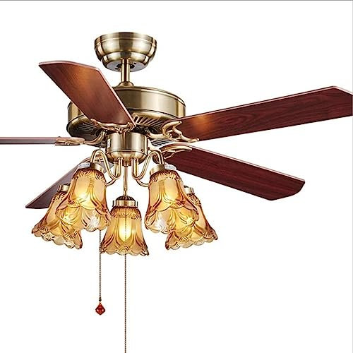 Ventilador de techo de estilo europeo con forma de hoja de madera, lámpara de araña con forma de hoja de hierro, para restaurante, sala de estar, lámpara de techo con tres velocidades de viento (A, 48